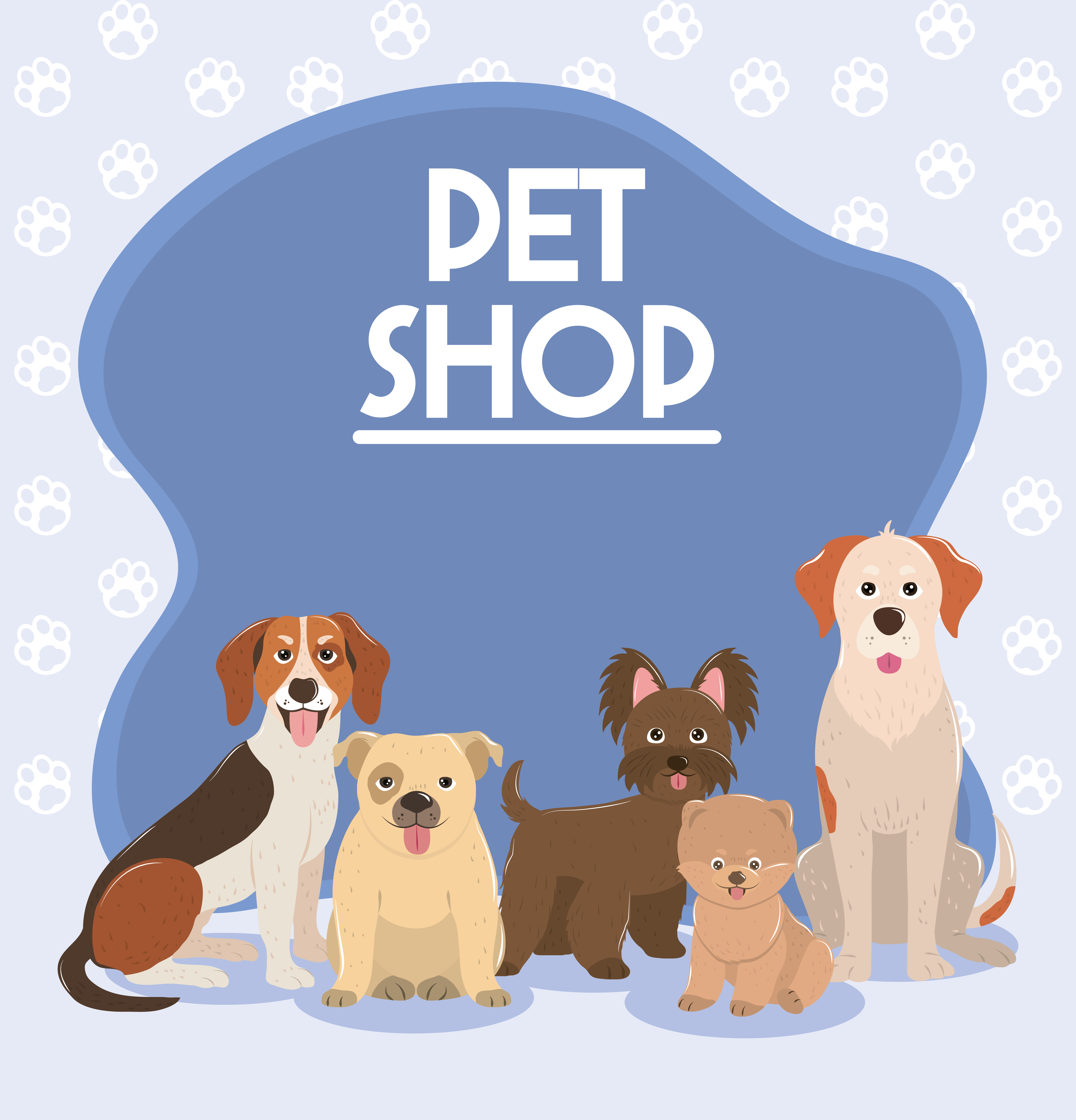 pet shop different dogs animals domestic poster 2515586 Vector Art at  Vecteezy