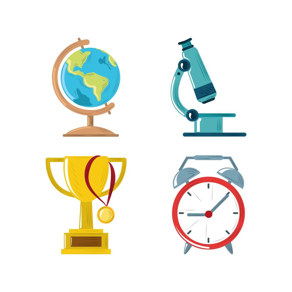 back to school map microscope trophy clock icons set vector