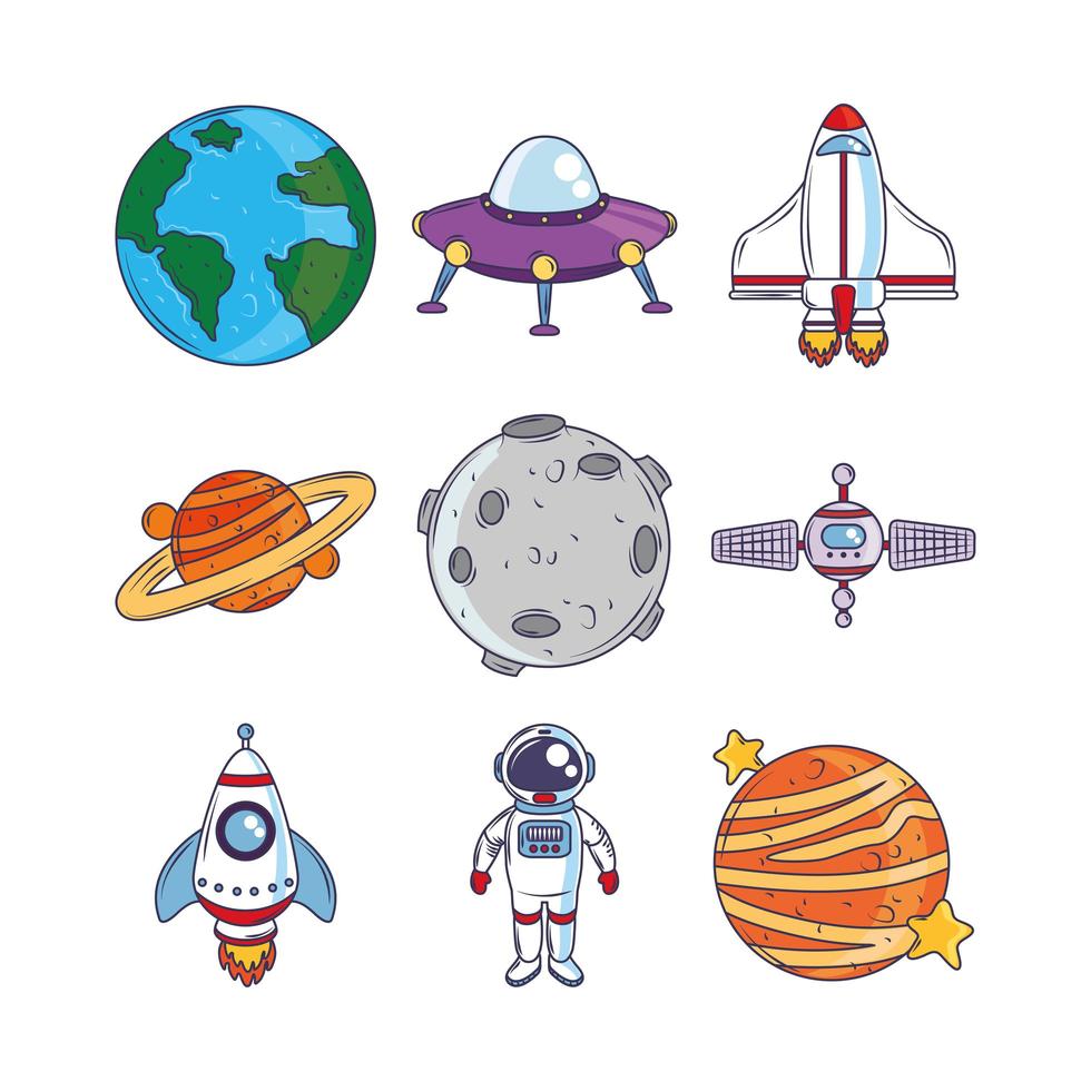 space cartoon icons vector