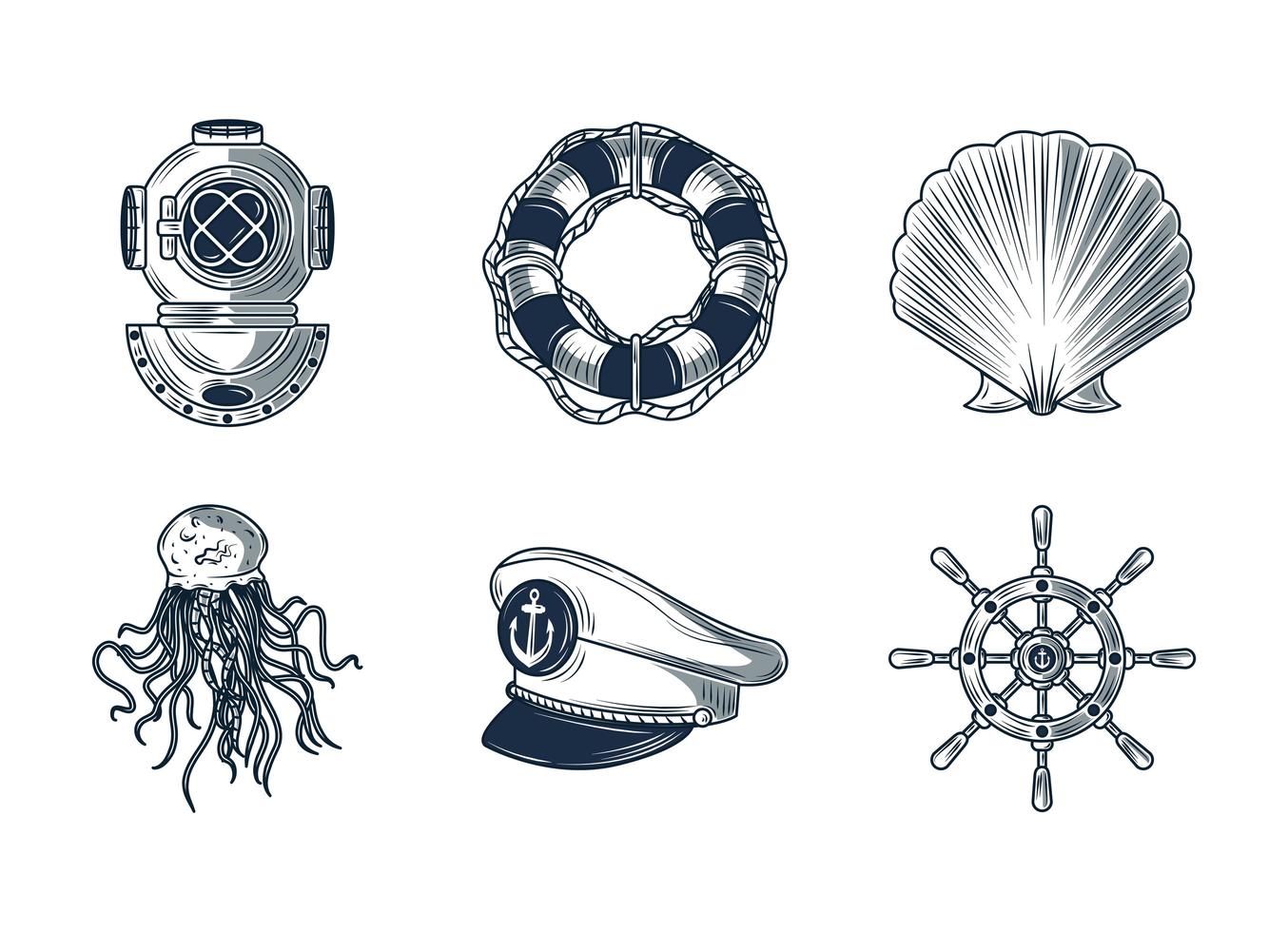 nautical sketch set vector