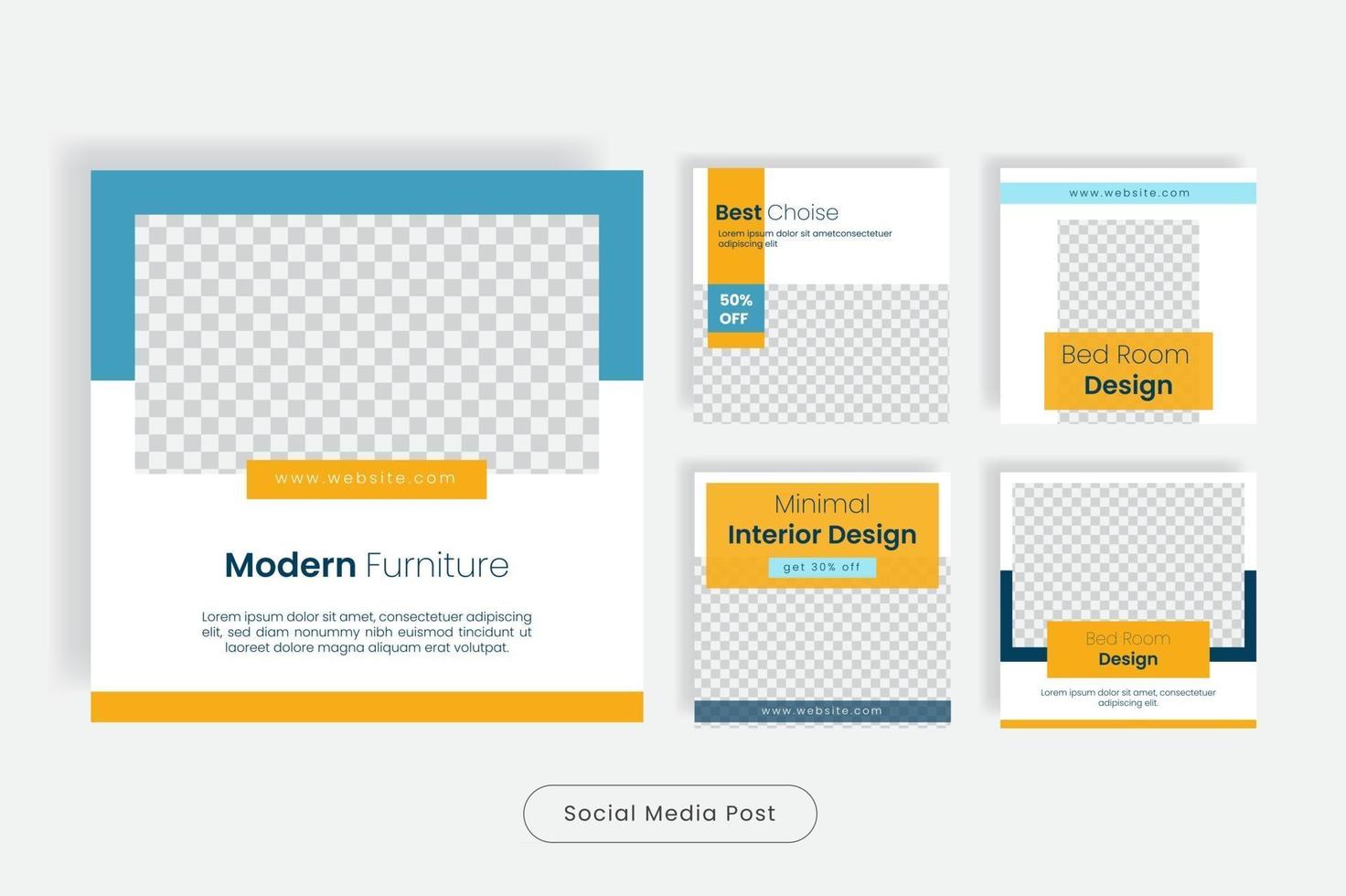 Modern furniture design social media post template banner set vector