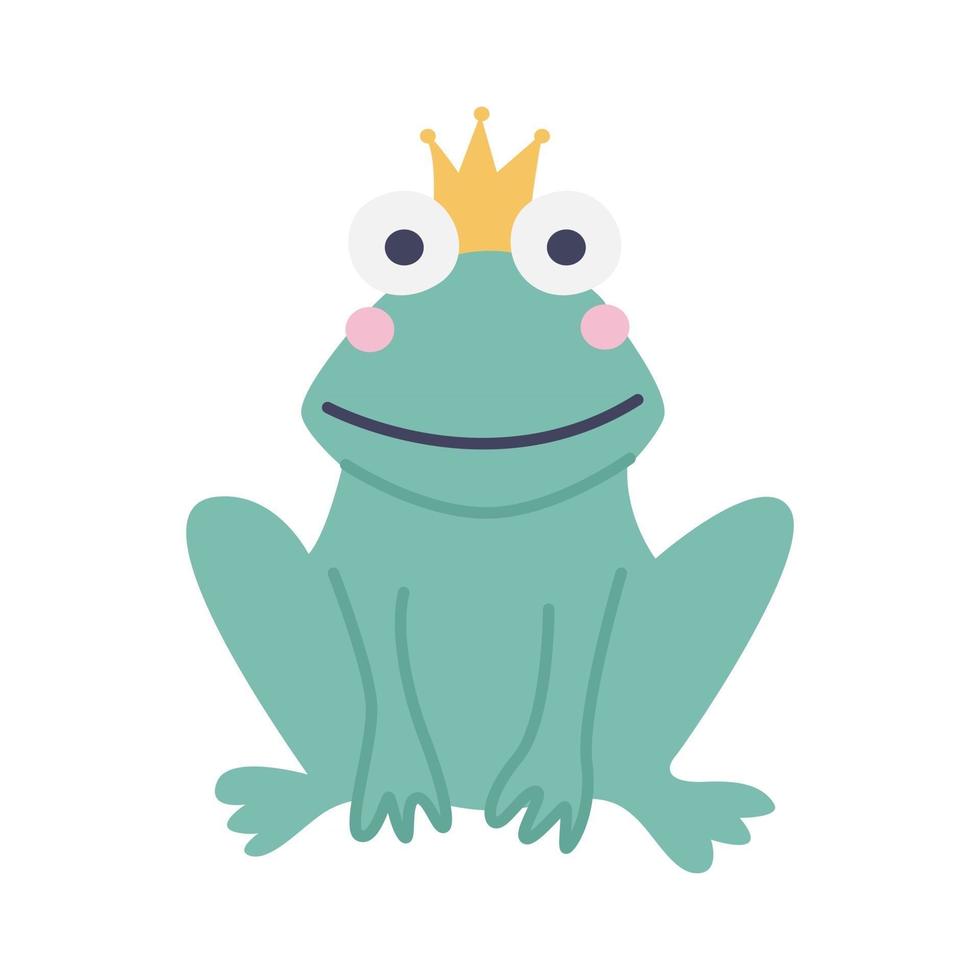 Funny cute frog with a crown Vector image in a flat cartoon style on a white background Decor for childrens posters postcards clothing and interior