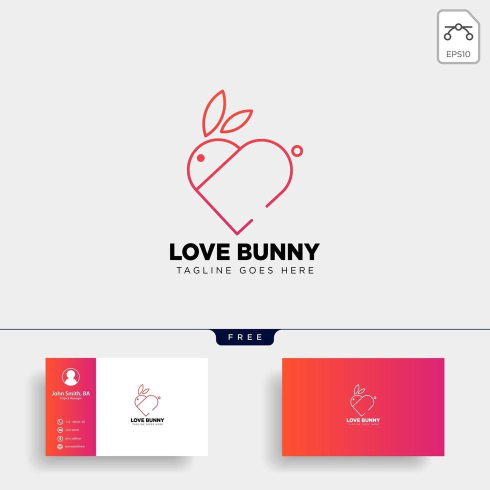 rabbit or bunny love animal line art style logo template vector icon element isolated with business card vector