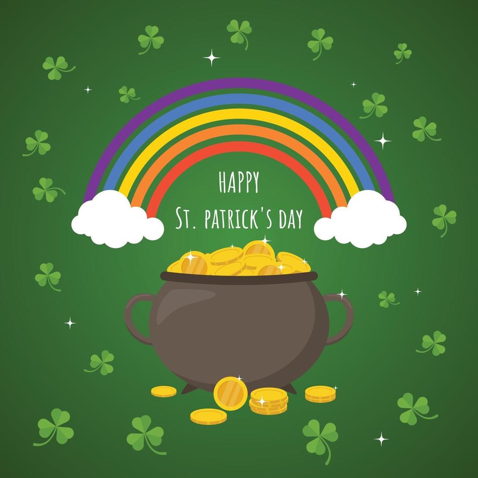 Happy St patricks day cartoon pot or cauldron of gold coins vector