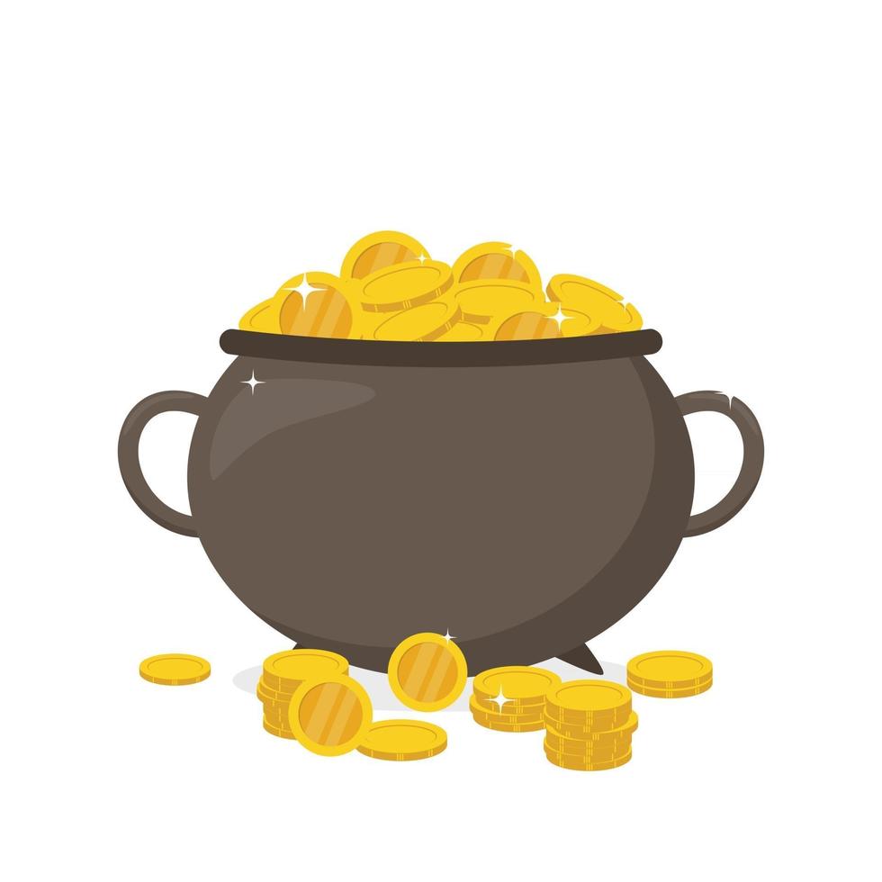Pot of gold coins flat illustration vector