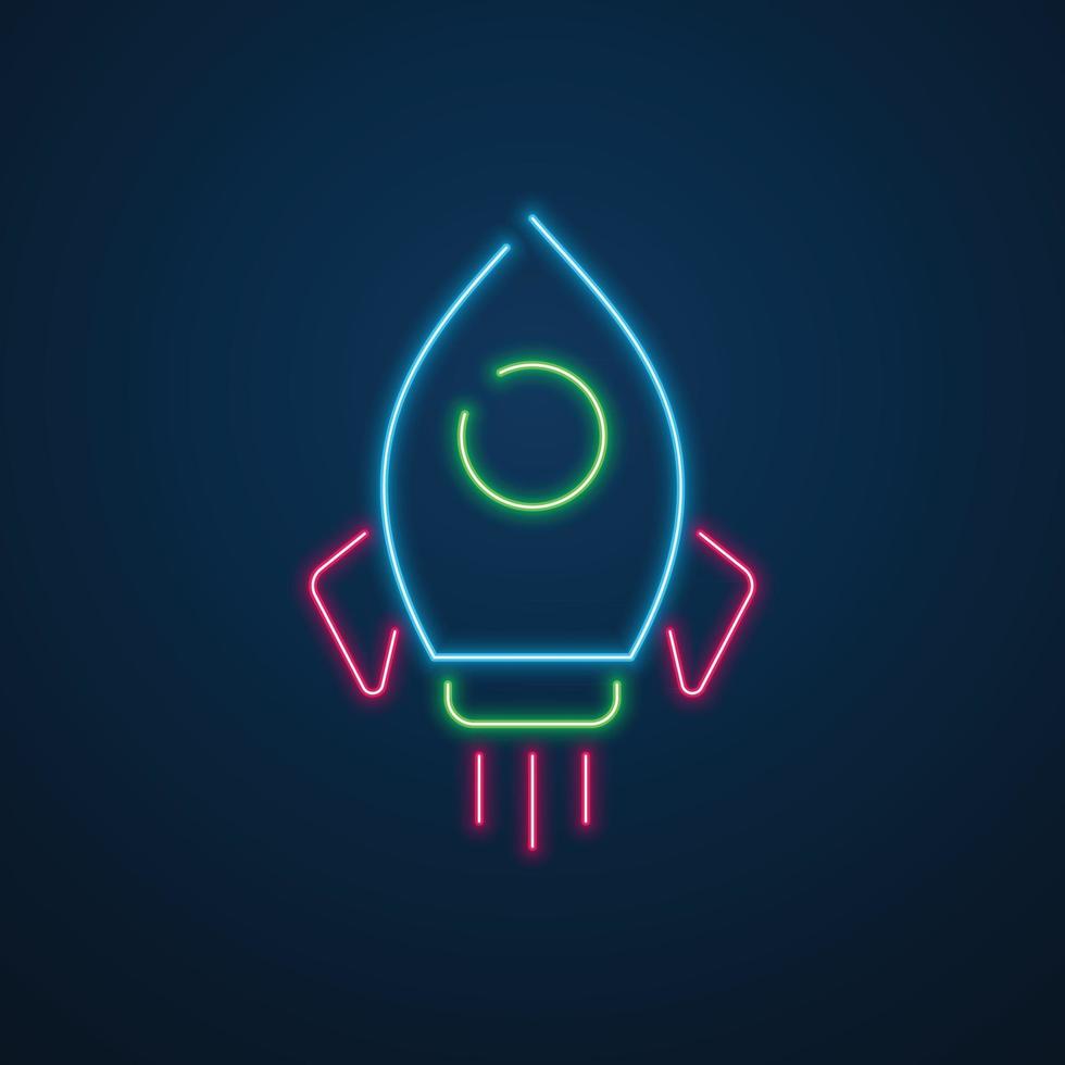 neon light space rocket vector