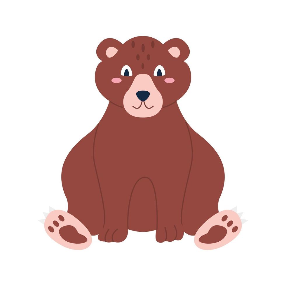 Lindo oso pardo sentado en una imagen vectorial de fondo blanco en una decoración de estilo plano para niños, carteles, postales, ropa e interior vector