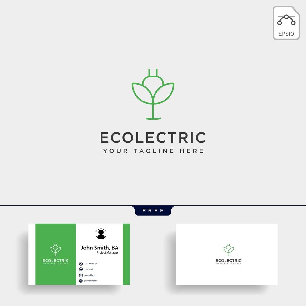 electrical leaf simple line logo template vector illustration icon element with business card