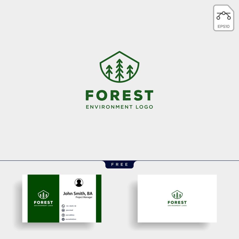 forest nature badge line simple logo template vector illustration icon element with business card