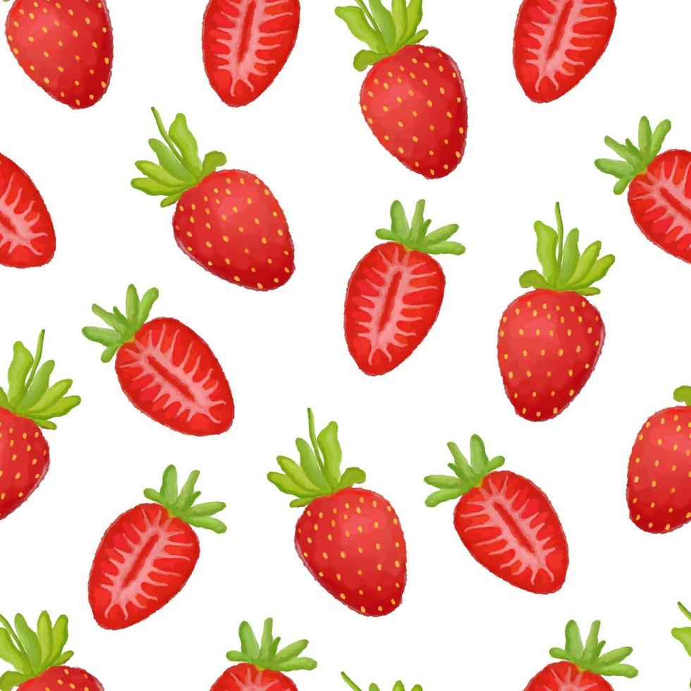 Juicy watercolor seamless pattern with strawberries vector