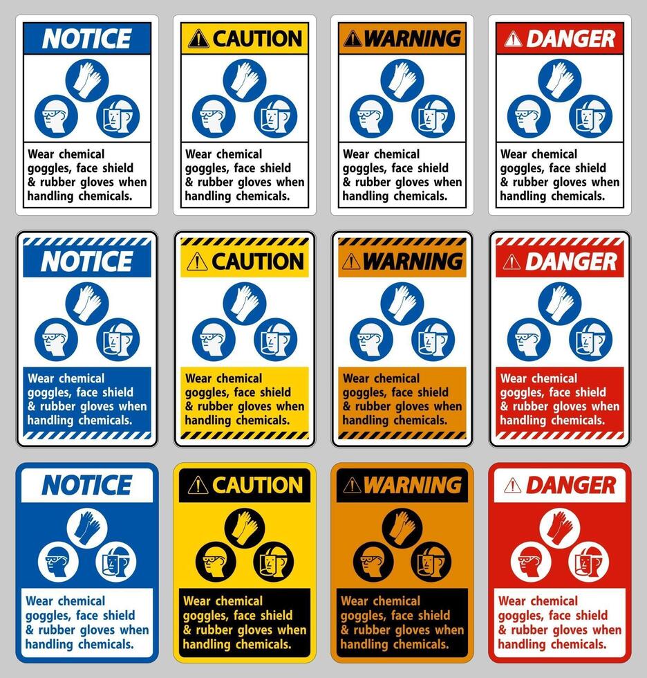 Wear Chemical Goggles Face Shield and Rubber Gloves When Handling Chemicals vector