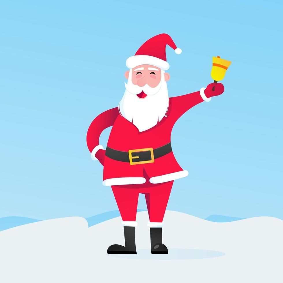 santa claus con sombrero barba y cara sonriente y campana vector