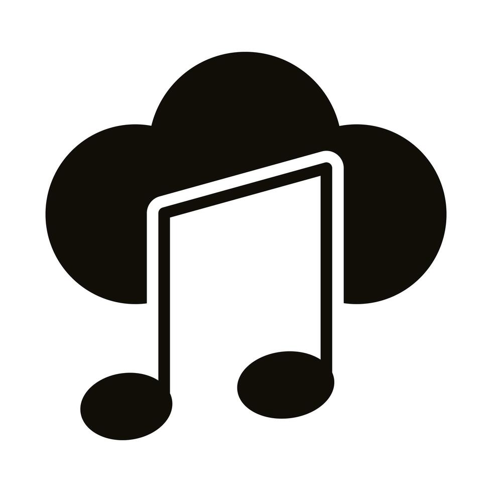 music note with cloud computing silhouette style icon vector