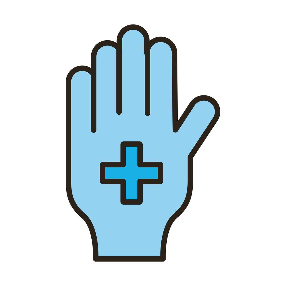 medical cross symbol in hand line and fill style vector