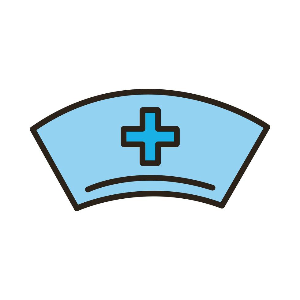 nurse hat with medical cross line and fill style icon vector