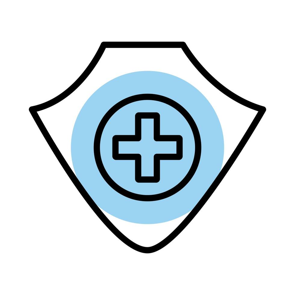 medical cross in shield symbol line style vector