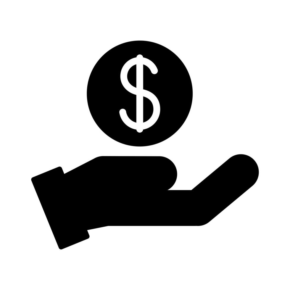 hand lifting coin silhouette style icon vector