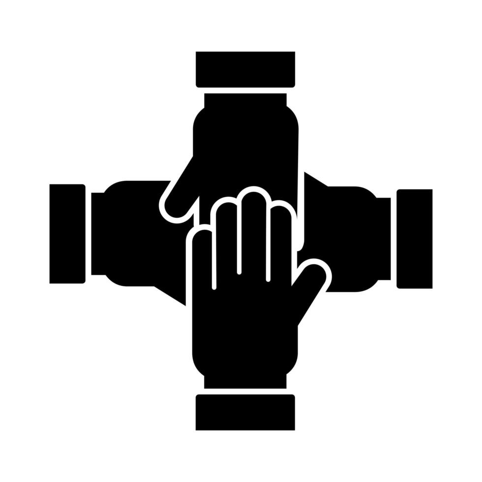 hands teamworkers union silhouette style icon vector