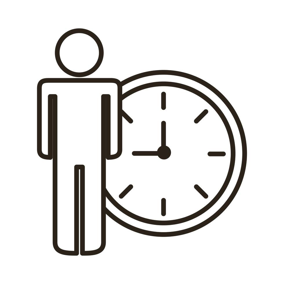 businessmen couple figures with time clock line style icon vector