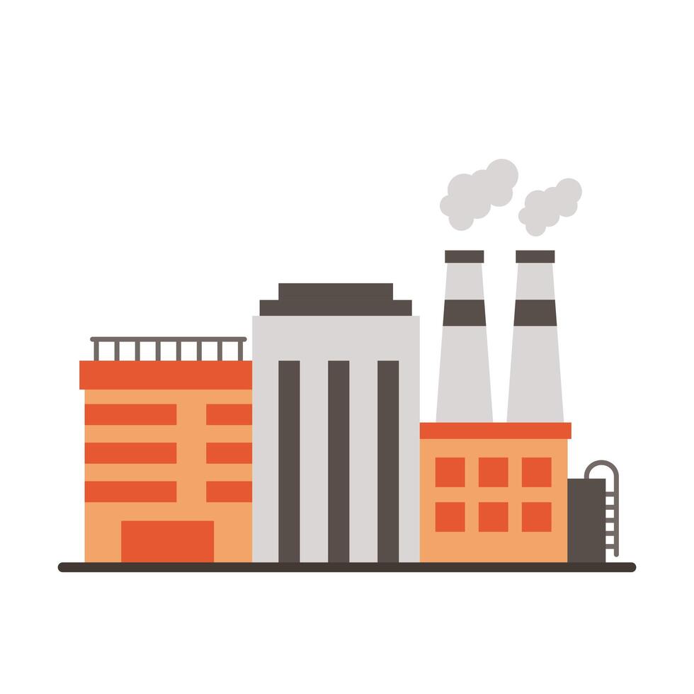 industry factory buildings and chimneys flat style icons vector