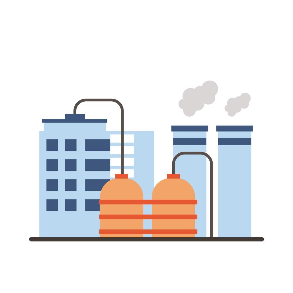 industry factory buildings and chimneys flat style icons vector