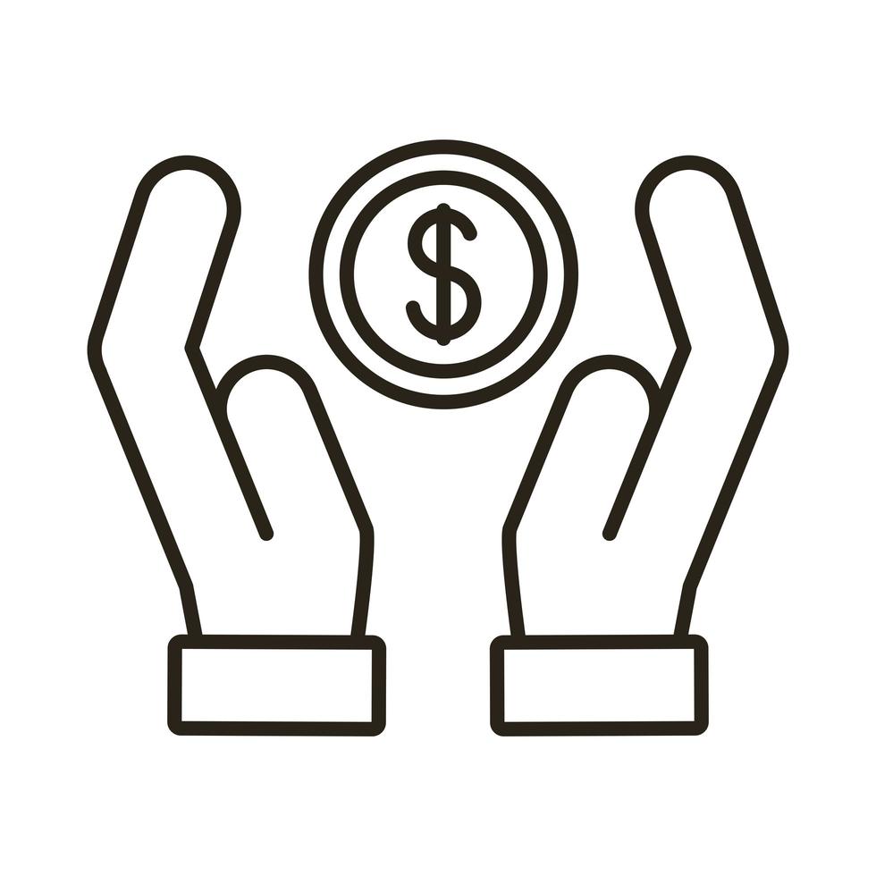 hands lifting coin line style icon vector