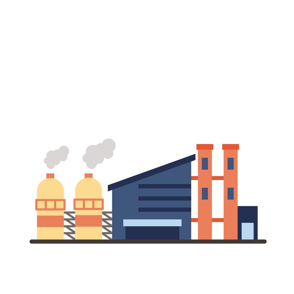 industry factory buildings and chimneys flat style icons vector