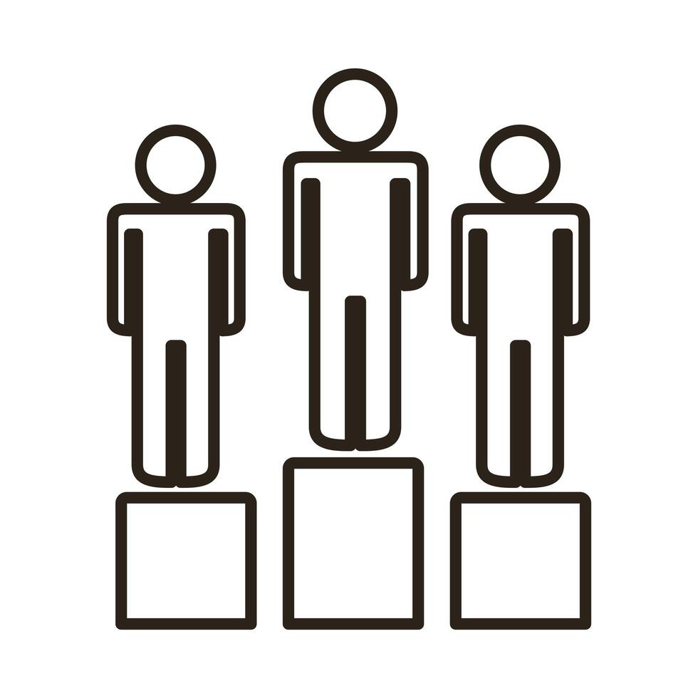 businessmen teamwork figures in podium line style icon vector