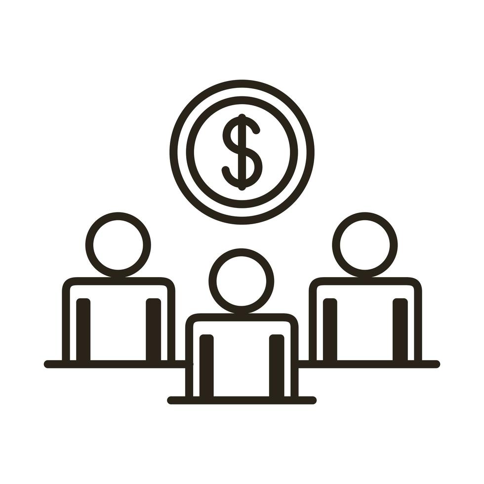 businessmen teamwork figures with coin dollar line style icon vector