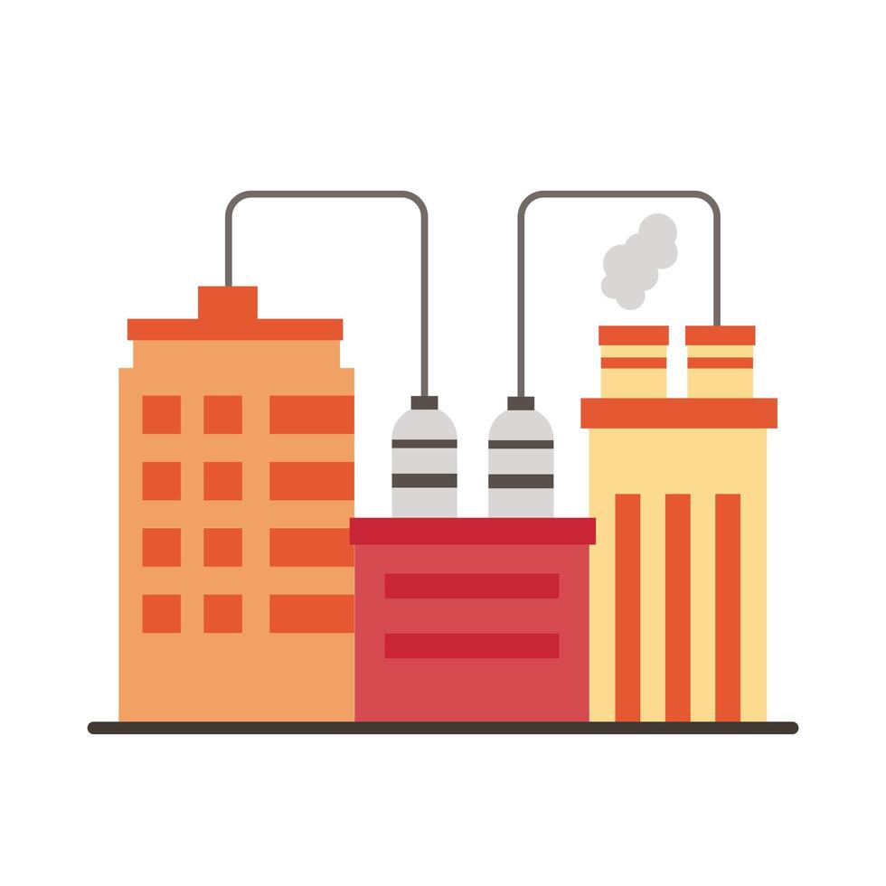 industry factory buildings and chimneys flat style icons vector