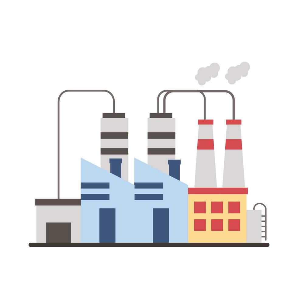 industry factory buildings and chimneys flat style icons vector