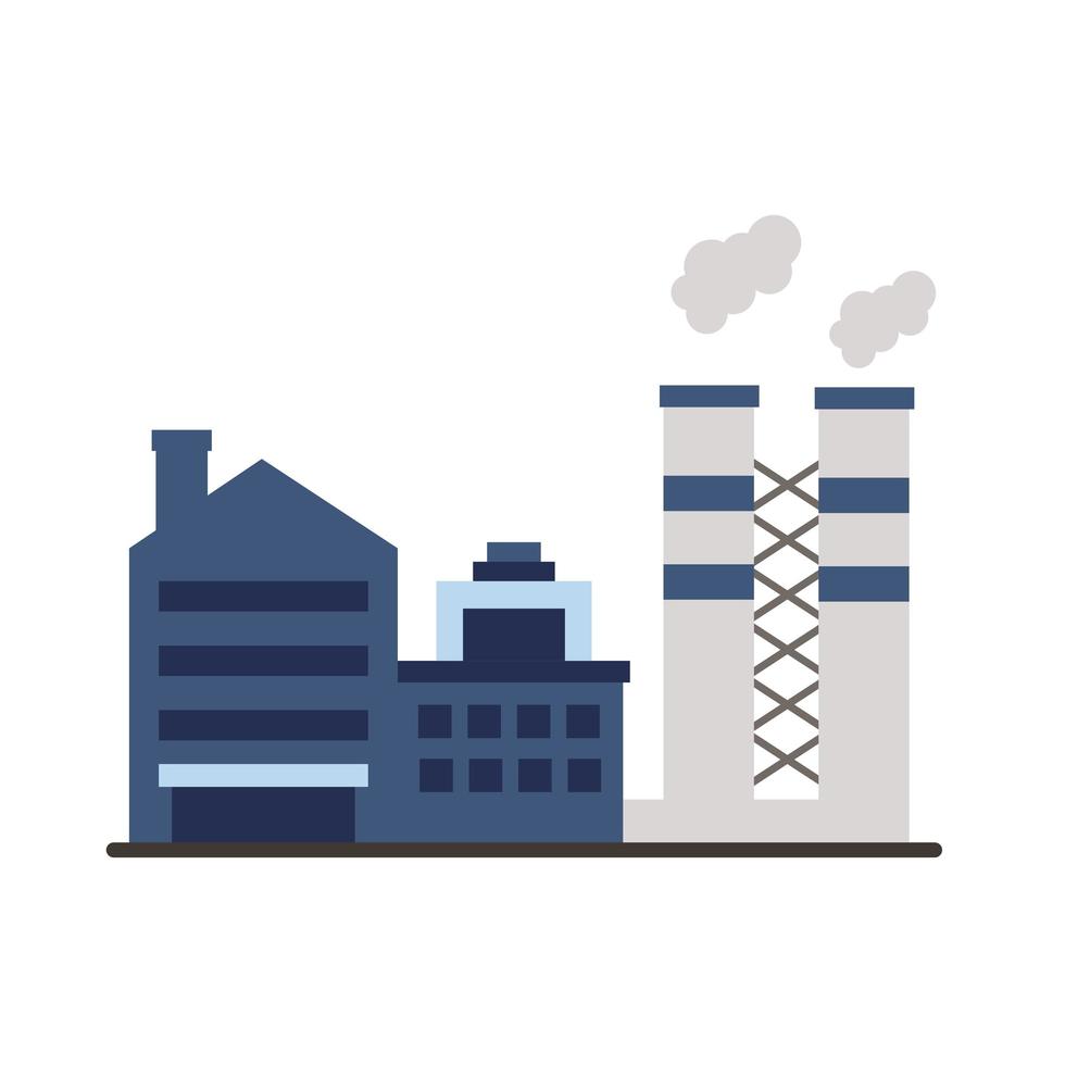 industry factory buildings and chimneys flat style icons vector