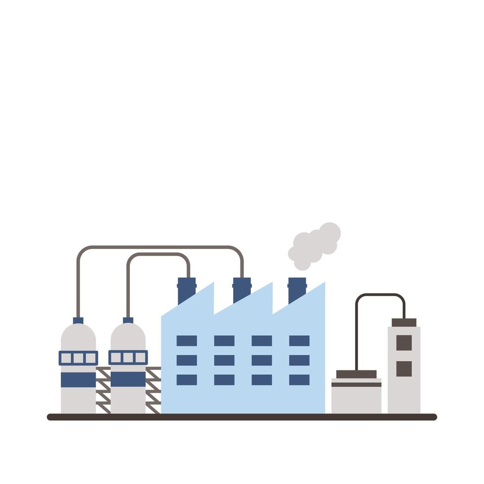 industry factory buildings and chimneys flat style icons vector