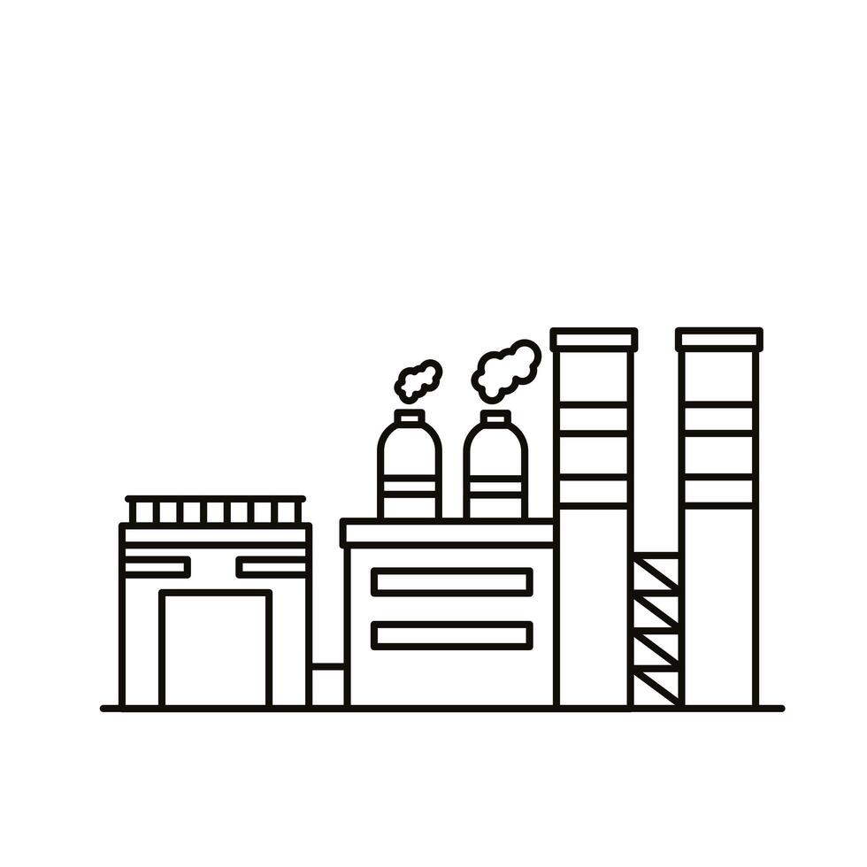 industry factory buildings and chimneys line style icons vector