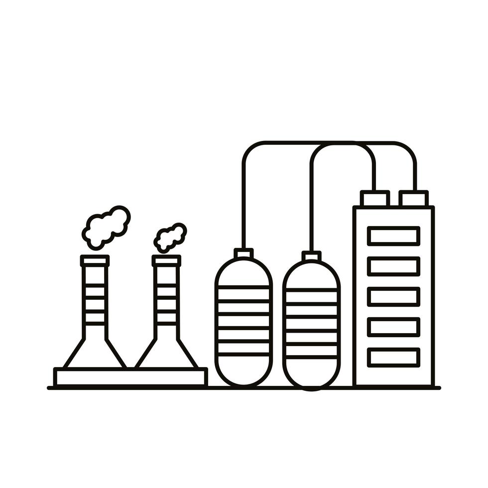 edificios de fábricas industriales y chimeneas iconos de estilo de línea vector