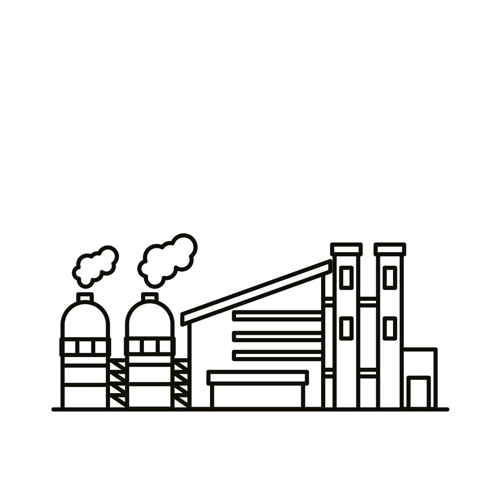 industry factory buildings and chimneys line style icons vector