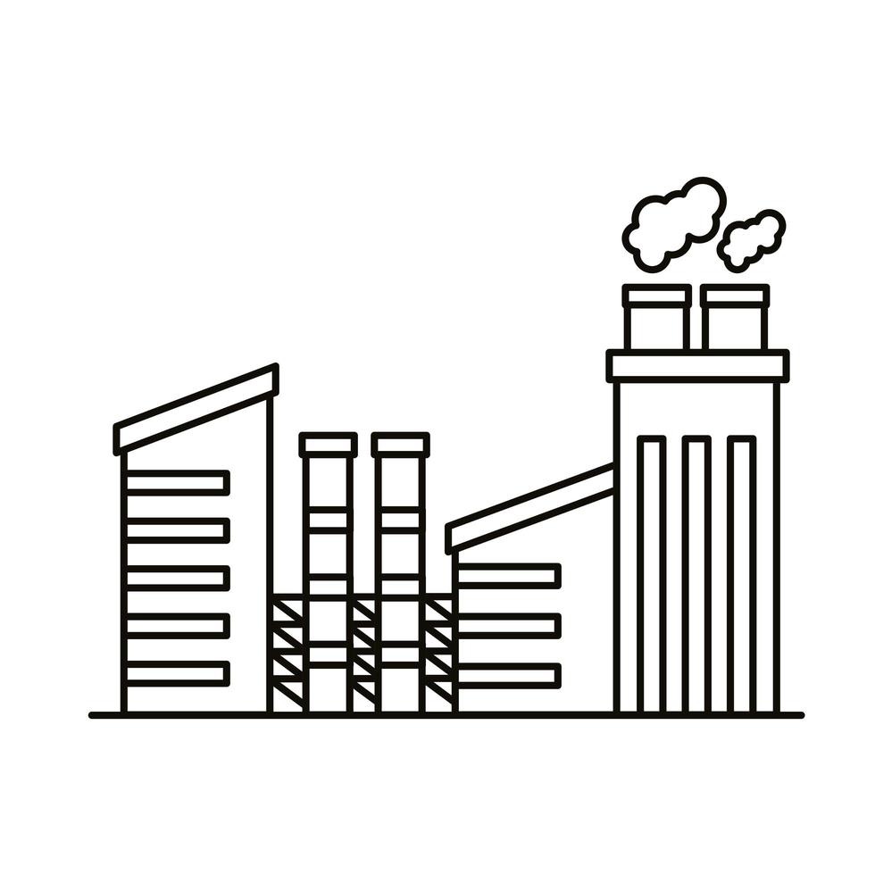 industry factory buildings and chimneys line style icons vector