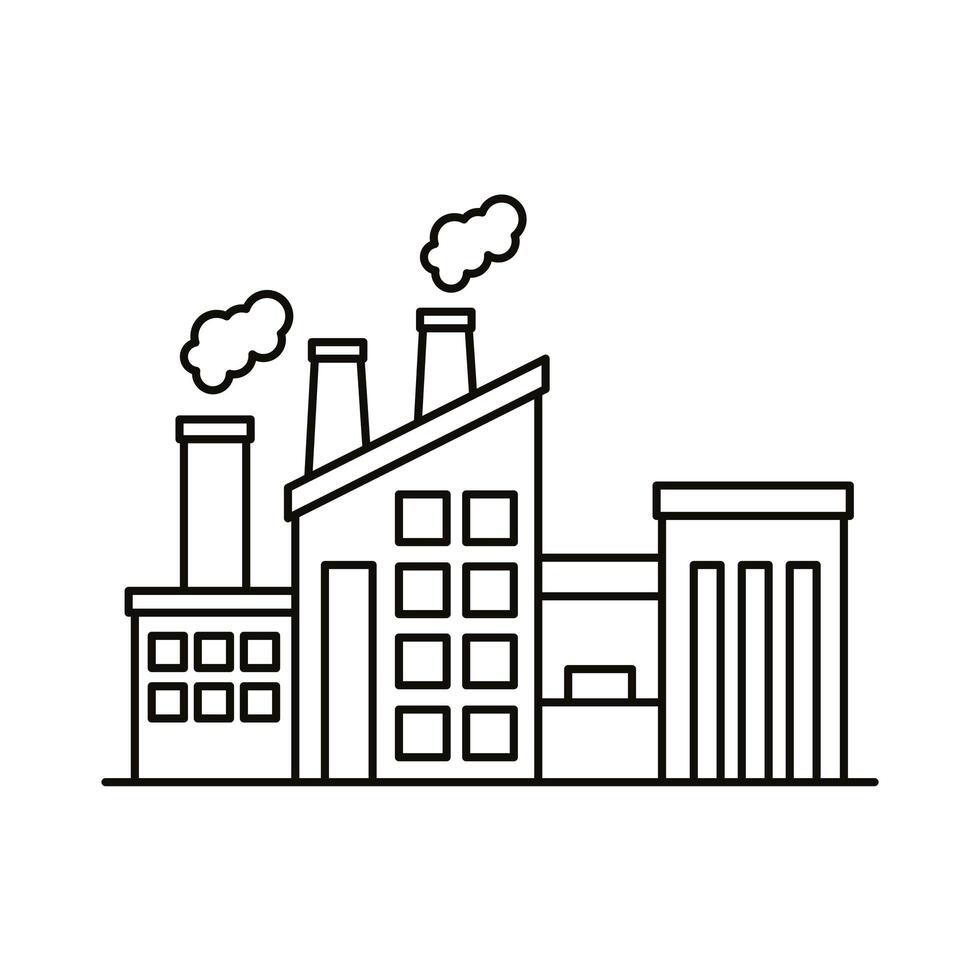 industry factory buildings and chimneys line style icons vector