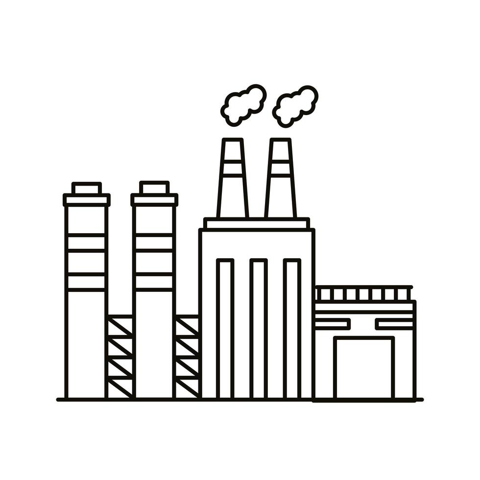 industry factory buildings and chimneys line style icons vector
