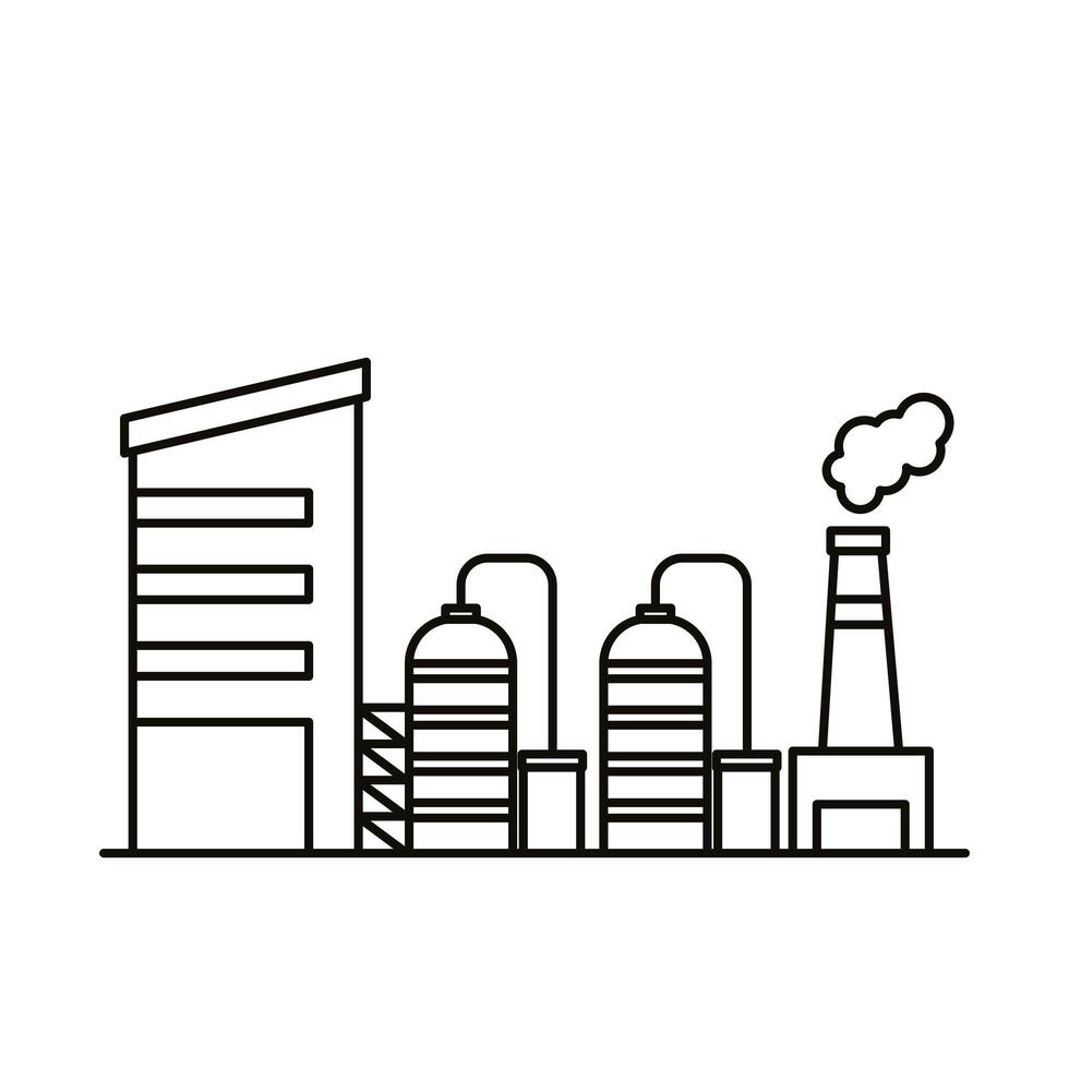 industry factory buildings and chimneys line style icons vector