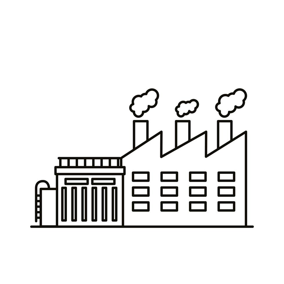 industry factory buildings and chimneys line style icons vector