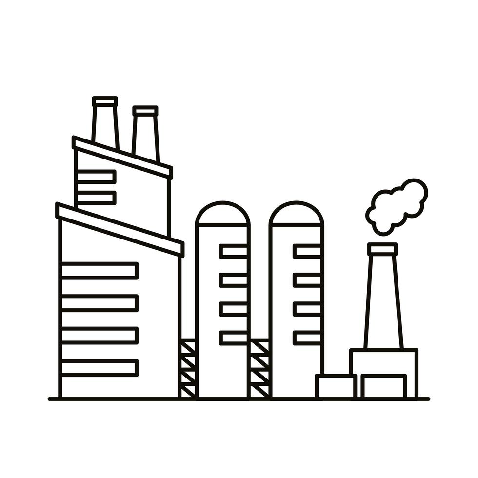 industry factory buildings and chimneys line style icons vector