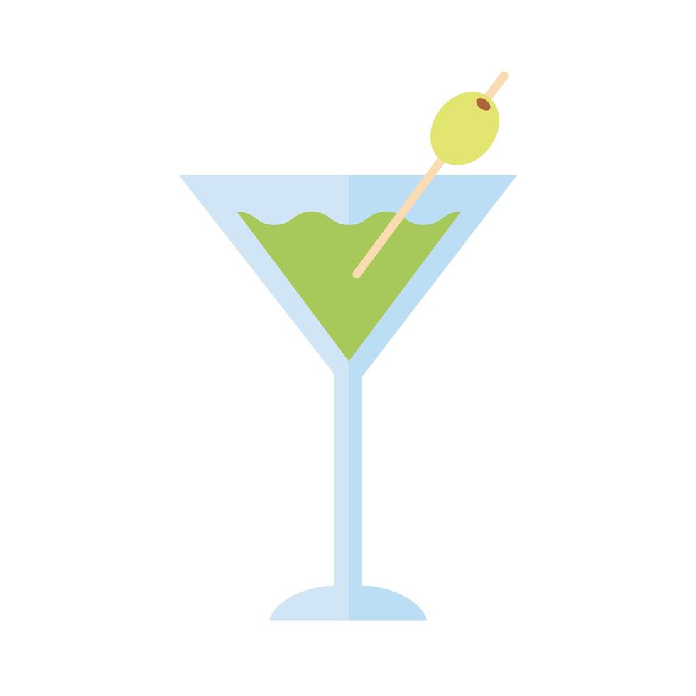 taza con bebida de cóctel e icono de estilo plano de oliva vector