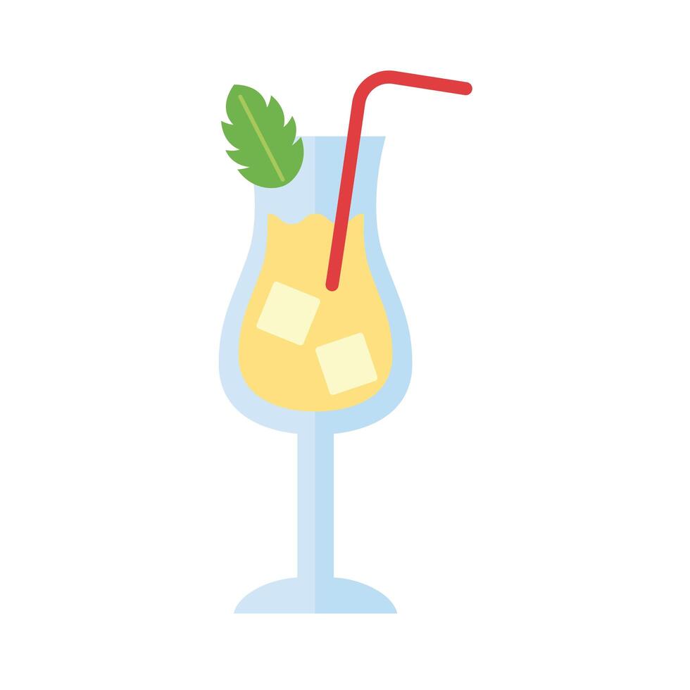 cup with cocktail and mint leaf drink flat style icon vector