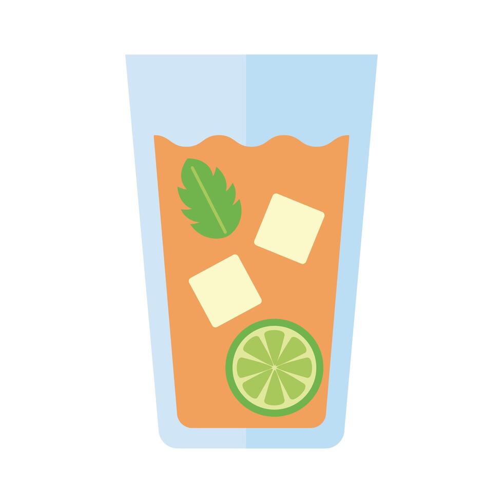 glass with drink of lemon and mint leafs flat style icon vector