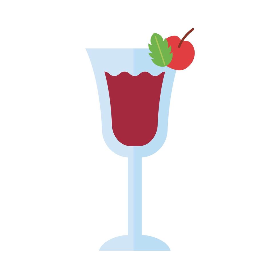 cup with cocktail drink and cherries flat style icon vector