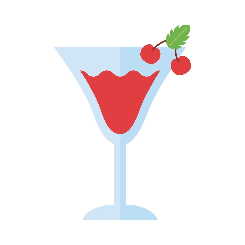 cup with drink and cherries flat style icon vector