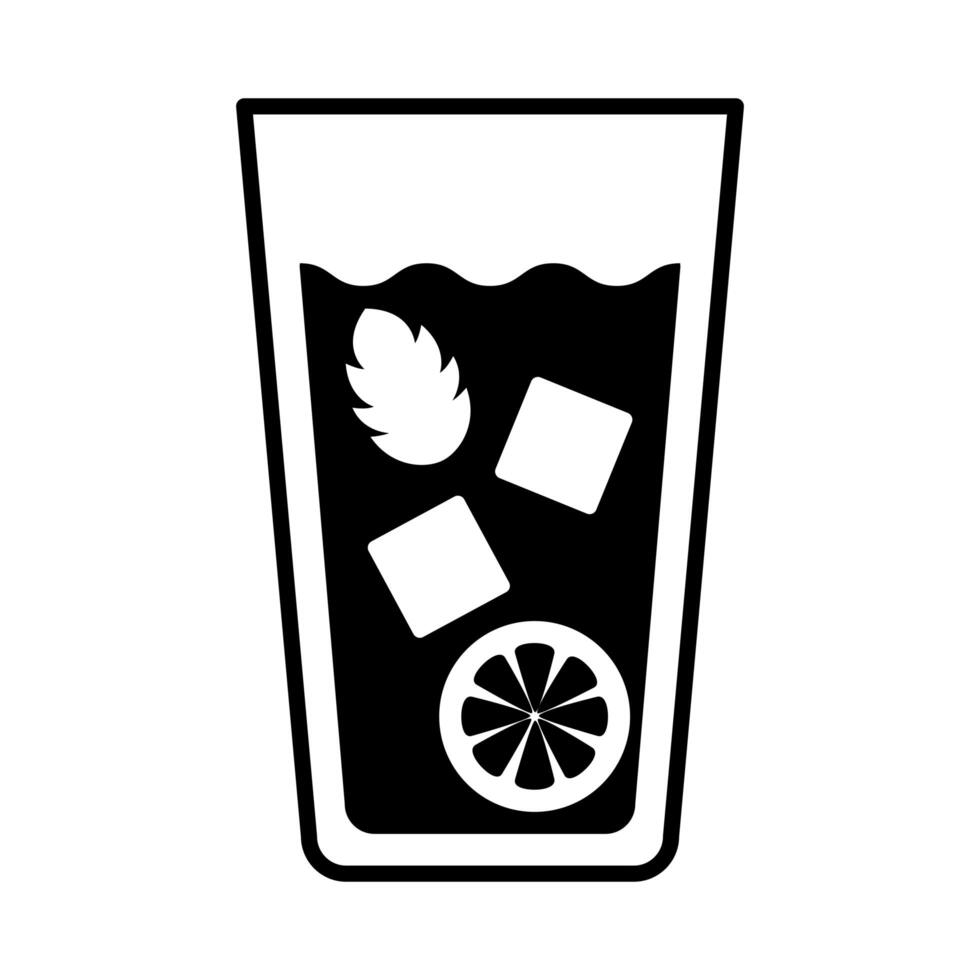 glass with drink of lemon and mint leafs line style icon vector