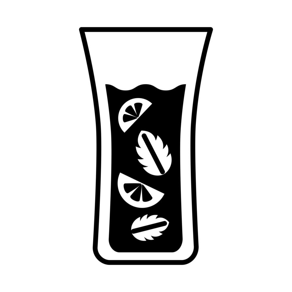 glass with drink of lemon and mint leafs line style icon vector