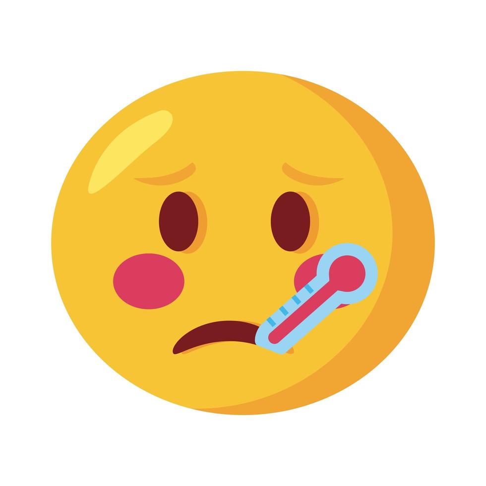 cara de emoji enfermo con termómetro icono de estilo plano clásico vector